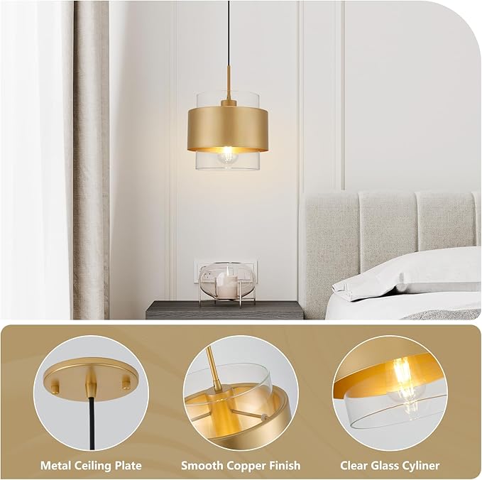 9.8" Modern Pendant Lights Kitchen Island, Hanging Light Fixtures with Durable Metal Shades, Adjustable Pendant Lights for Kitchen Island Bedroom Hallway, 2 Pack