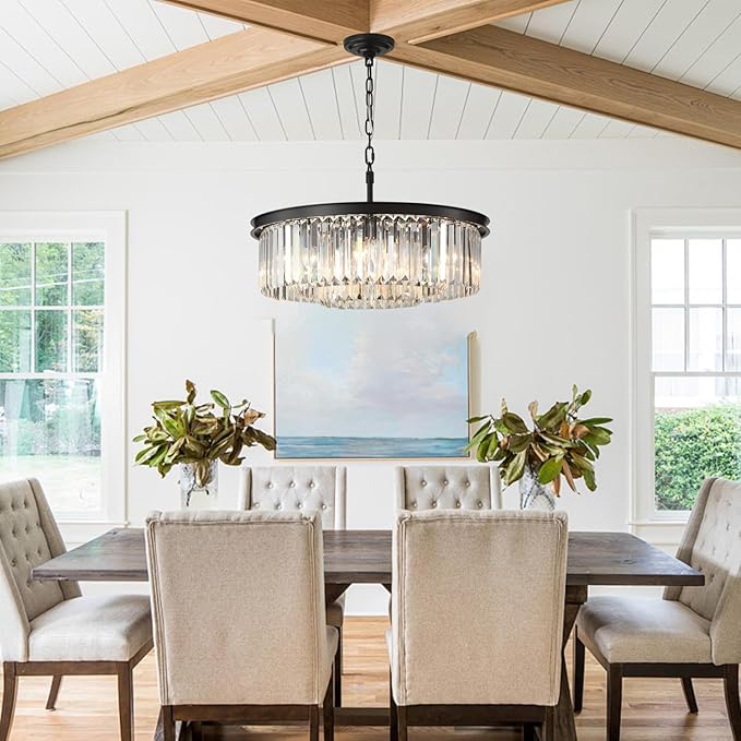 Chandeliers 9-Light, Modern Pendant Lighting, Metal Ceiling Light Fixture Adjustable Height for Kitchen Dining Room Living Room Hallway, Dia 24" Black