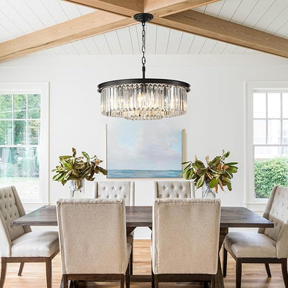 Chandeliers 9-Light, Modern Pendant Lighting, Metal Ceiling Light Fixture Adjustable Height for Kitchen Dining Room Living Room Hallway, Dia 24" Black