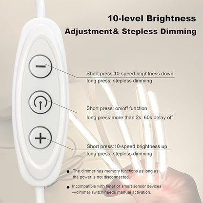 5V COB LED Strip Lights USB Powered Dimmable 6500K White CRI93+ 6 ft Dotless LED Tape Light with Dimmer, Flexible Cuttable COB Strips for Sewing Machine 3D Printer Desk TV DIY Cabinet Lighting