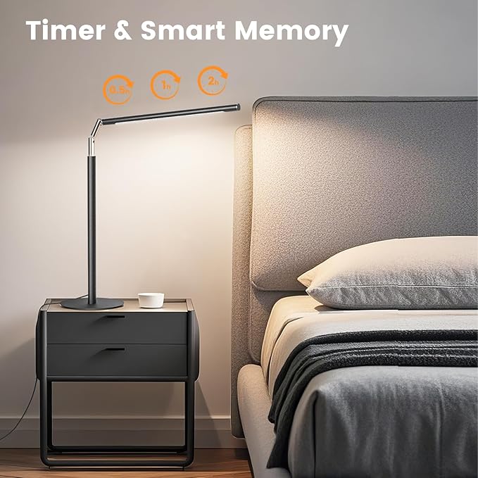 Metal LED Desk Lamp for Home Office - Foldable Industrial Desk Light with Base, 16" Dimmable Table Lamp for Reading, 4 Color Temps, 15W Modern Desktop Lamp for College Dorm Study Task Work