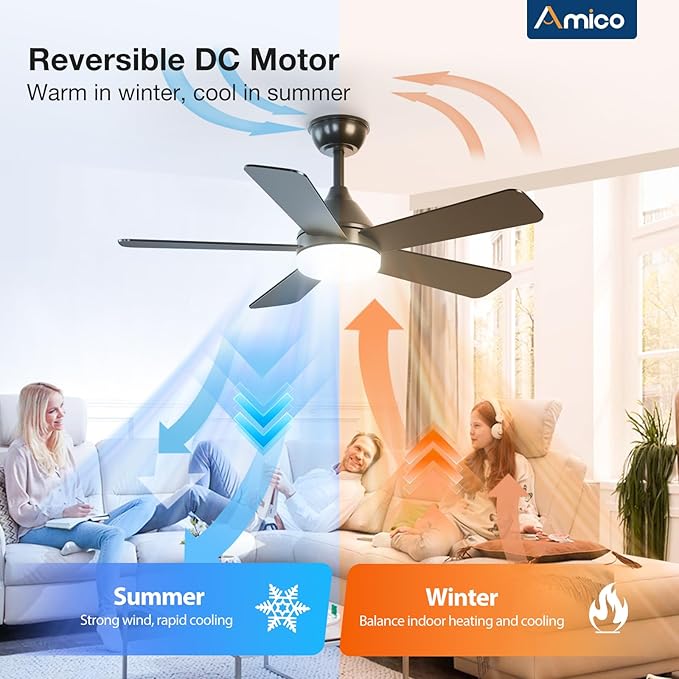 addlon Ceiling Fans with Lights, 42 inch Black Ceiling Fan with Light and Remote Control, Reversible, 3CCT, Dimmable, Noiseless, Small Ceiling Fan for Bedroom, Farmhouse, Indoor/Outdoor Use