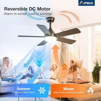 addlon Ceiling Fans with Lights, 42 inch Black Ceiling Fan with Light and Remote Control, Reversible, 3CCT, Dimmable, Noiseless, Small Ceiling Fan for Bedroom, Farmhouse, Indoor/Outdoor Use