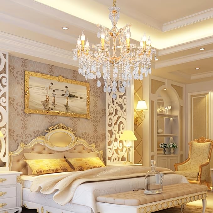 Modern Crystal Chandelier, Maria Theresa Crystal Chandelier 10 Lights Luxury Gold Chandelier Lighting Fixture for Dining Room, Living Room, Bedroom, Kitchen Island, Foyer