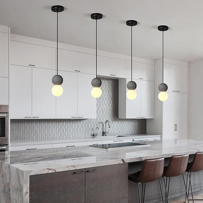 Modern Black 1-Light Concrete Pendant Light Kitchen Island Ceiling Light Fixture White Glass Globe Ball Pendant Lighting for Dining Room Coffee Club Resturant Bar Living Room(1-Pack)
