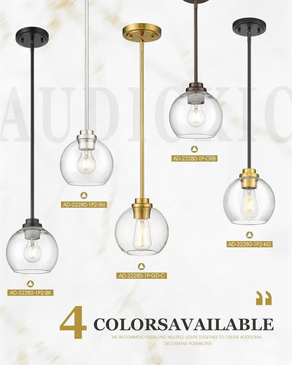 Pendant Lights Kitchen Island, 7" Oil Rubbed Bronze Hanging Lights Fixtures with Clear Glass Globe Shade, Modern Kitchen Island Lighting for Bathroom, AD-22280-1P-ORB