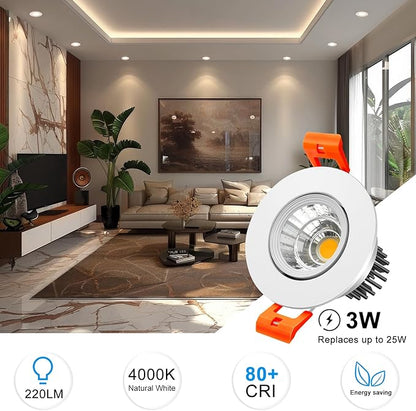 inShareplus 2 Inch LED Downlight, 3W COB Dimmable Recessed Lighting, 4000K Natural White, CRI 80, Ceiling Lights with Driver, 20Pack