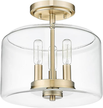 ML Lighting | Asheville Collection | 46923-MG | Metal 3-Light Semi-Flush in Modern Gold with Clear Glass Shade | for Compact Spaces Close to Ceiling | Modern Design with an Heirloom Quality