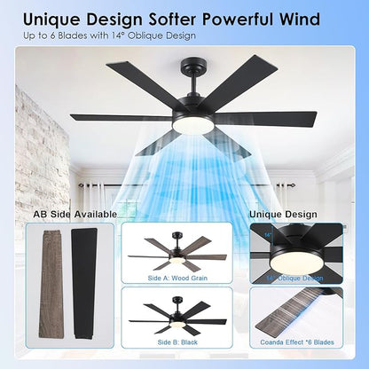 BayDay Farmhouse Rustic Ceiling Fans with Lights and Remote, Bedroom Living Room Kitchen Fans Ceiling with Light Chandier (Black, 52 inch)