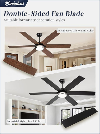 Fanbulous 60 Inch Ceiling Fans with Lights, Farmhouse Large Ceiling Fans with Remote, Black&Brown Modern Ceiling Fan with LED Light, Quiet DC Motor for Living Room, Bedroom, Kitchen, Indoor