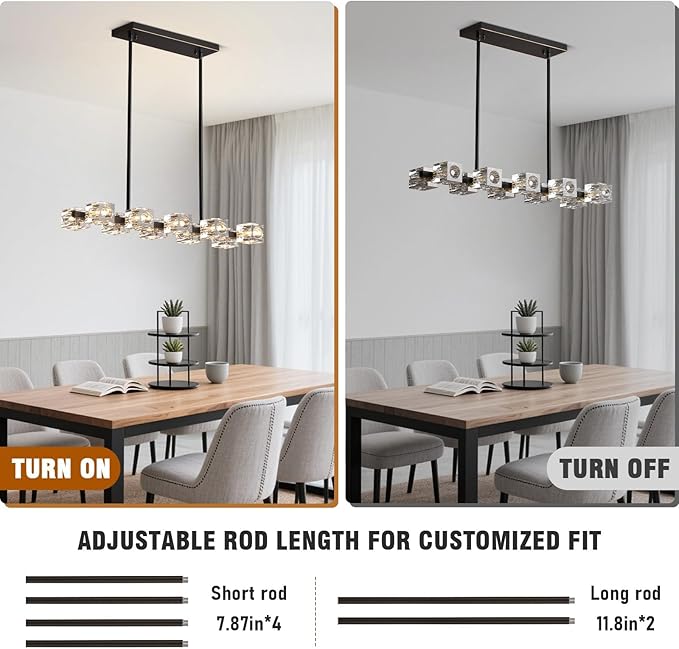 Modern Crystal Chandeliers for Dining Room,Black and Gold Pendant Lights Fixture with 10-Lights,Adjustable Height Hanging Ceiling Light for Kitchen Island,Bedroom,Over Table,Living Room