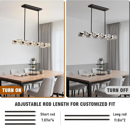 Modern Crystal Chandeliers for Dining Room,Black and Gold Pendant Lights Fixture with 10-Lights,Adjustable Height Hanging Ceiling Light for Kitchen Island,Bedroom,Over Table,Living Room