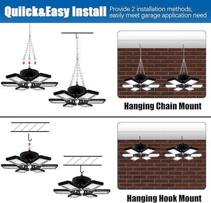 Aoretic LED Garage Lights 4 Pack -180W, 18000LM 6500K Led Shop Light with 6+1 Deformable Panels, Basement Barn Light Garages Ceiling Lights, E26/E27 for Garage, Warehouse, Shop, Basement