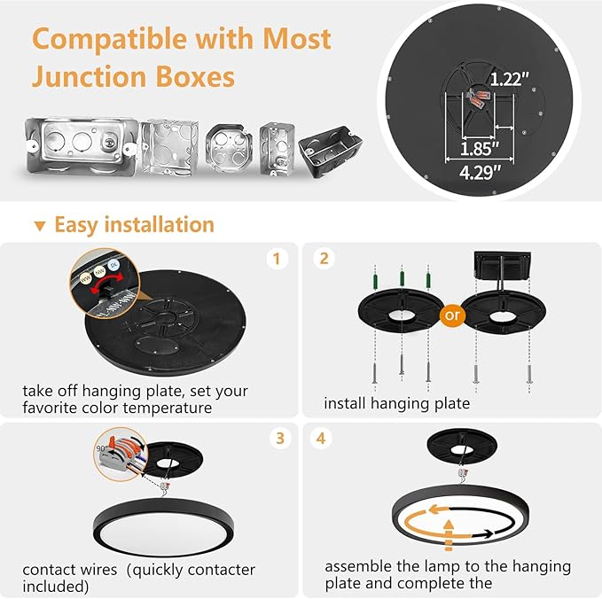 4PK 12 Inch LED Flush Mount Ceiling Light, 24W, 2520LM, 3000K/4000K/6000K CCT Selectable Super Slim LED Ceiling Light, Close to Ceiling Round Flat Panel Light for Hallway, Bedroom,Kitchen ect
