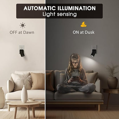 Briignite Night Lights Plug into Wall, 320° Rotating Night Light Plug in, Dusk to Dawn Sensor Dimmable Nightlight, Daylight White, 1W Led Night Light for Bedroom, Spot Light, Kids Room, Stair