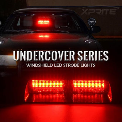 Xprite Red LED Emergency Dash Strobe Light, Interior Windshield Safety Warning Firefighter Lights w/Suction Cups, 12V Windshield Visor Light Bar for Police Ambulance EMS Patrol Vehicles Fire Trucks