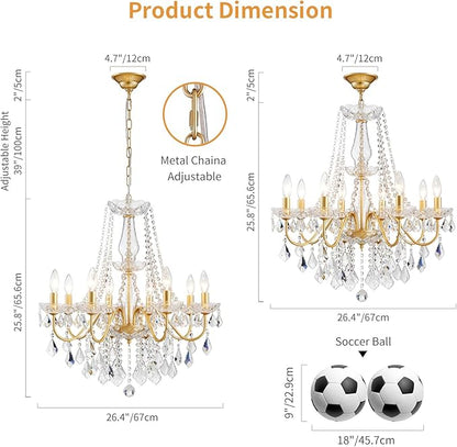 Gold Crystal Chandelier, 8-Light Crystal Chandeliers for Dining Room Light Fixture, Crystal Pendant Ceiling Light Modern Gold Lighting Fixture for Living Room Hallway Foyer Bedroom Kitchen Bathroom
