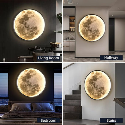 QIYIMEILUX 31.5 inch Large Moon Wall Sconce Plug in Dimmable Modern LED Wall Light with Remote Control 41W Black Wall Lamp Indoor Wall Mounted Lighting Ceiling Light for Living Room Bedroom