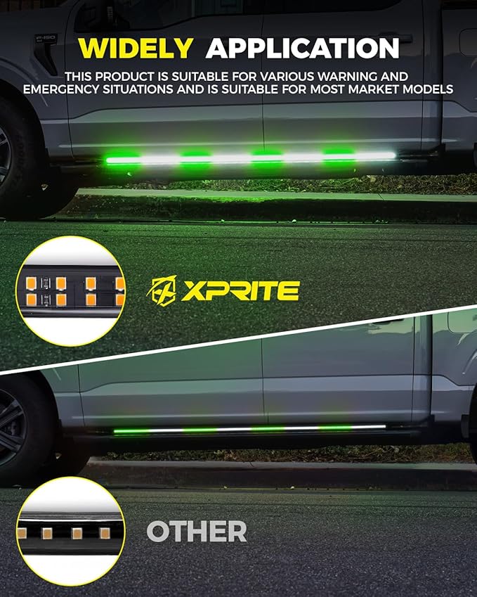 Xprite 2PCS 70 Inch Running Board Lights, 864 LED Emergency Strobe Light Strip, Truck LED Light Strip, Flexible Waterproof Running Board Emergency Lights for Trucks Pickup SUV Jeep – White & Green
