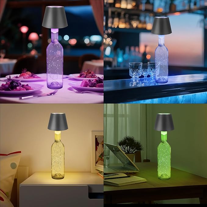 uuffoo Wine Bottle Lamps Wireless 8 Colors, 4000mAh Rechargeable Bottle Lights Cordless with Touch Dimming, Lamp Kit for Whiskey Liquor Bottles for Party Restaurant Home Bar Decor (1PC Black)