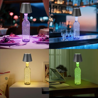 uuffoo 2 Pack Wine Bottle Lamps Wireless 8 Colors, 4000mAh Rechargeable Bottle Lights Cordless with Touch Dimming, Lamp Kit for Whiskey Liquor Bottles for Party Restaurant Home Bar Decor (2PCS Black)