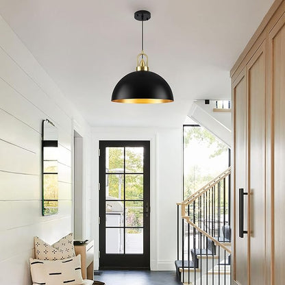 16'' Black Dome Pendant Light, Modern Farmhouse Black Pendant Light Fixture, Large Hanging Ceiling Pendant Lighting for Kitchen Island Dining Room Foyer Hallway Bar Cafe