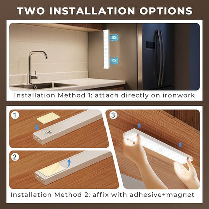 4 Pack Under Cabinet Lights, Rechargeable Motion Sensor Light Indoor Magnetic Closet Lights, Under Counter Lights for Kitchen, Wardrobe, Hallway, Stairs