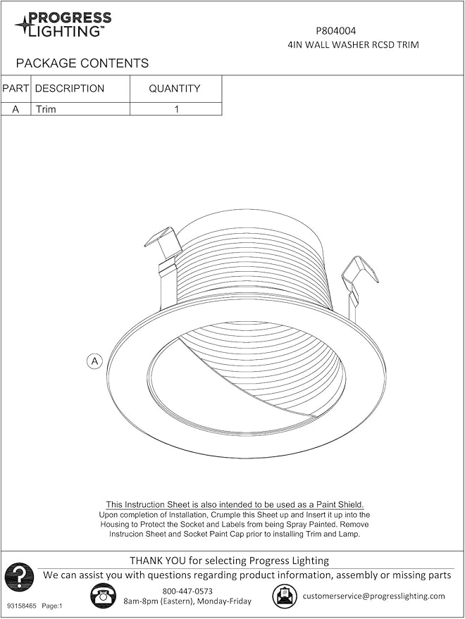 Progress Lighting P804004-028 4" Recessed Wall Washer Trim for 4" Housing Satin White (P804N Series)
