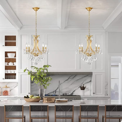 WUZUPS 5-Light Crystal Candle Chandelier Pendant Ceiling Light Modern Lighting Fixture for Bedroom Hallway Bar Kitchen Bathroom, H 19" W 16.6", E12 Base, Gold
