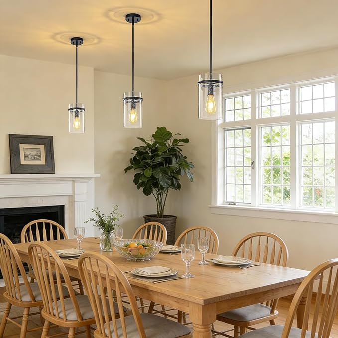 1 Pack Seeded Glass Pendant Lights Kitchen Island, 5.5" Hanging Farmhouse Pendant Light Fixtures, Black Pendant Lighting Island Lights for Kitchen Over Sink Entryway Hallway