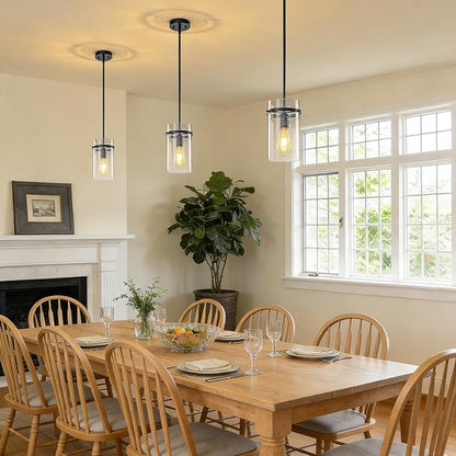 1 Pack Seeded Glass Pendant Lights Kitchen Island, 5.5" Hanging Farmhouse Pendant Light Fixtures, Black Pendant Lighting Island Lights for Kitchen Over Sink Entryway Hallway