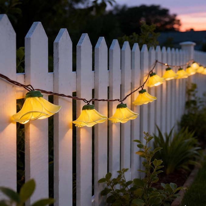 Flower String Lights Plug in with 10 LED Bulbs, Decorative Spring String Lights Indoor for Bedroom, Connectable Flower Fairy Lights Outdoor for Patio Garden Porch Floral Wedding Gifts(Yellow Rose)