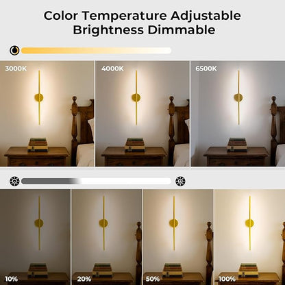 GvvooHome 1 Pack Battery Operated Wall Sconce Detachable 360°Rotate, Wireless Wall Light 3000-6500K Dimmable, 10000mAh Rechargeable Wall Lamp for Bedroom, Living Room，28.3 Inch Gold