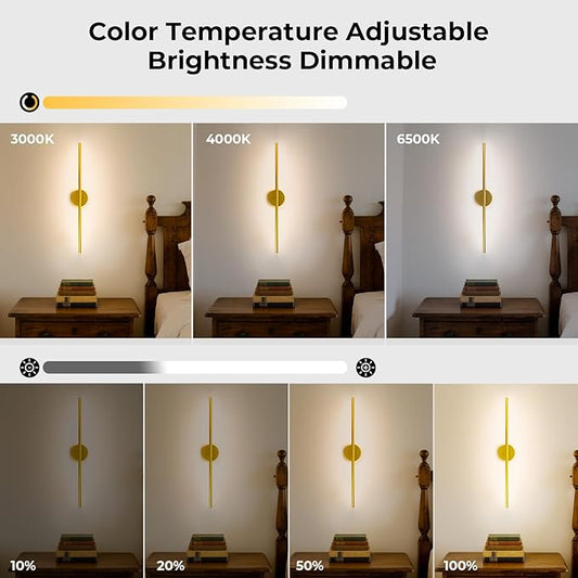 GvvooHome 1 Pack Battery Operated Wall Sconce Detachable 360°Rotate, Wireless Wall Light 3000-6500K Dimmable, 10000mAh Rechargeable Wall Lamp for Bedroom, Living Room，28.3 Inch Gold