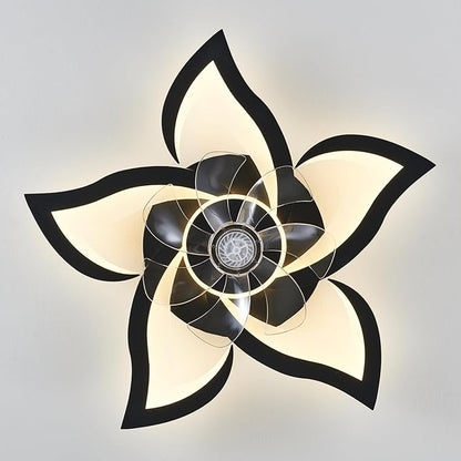 Black Flower Modern CeilingFans with Lights, Low Profile Ceiling Fan with Remote for Bedroom, Flush Mount Ceiling Fan with LED Dimmable Light,6-Speeds, Timing CeilingFan Light