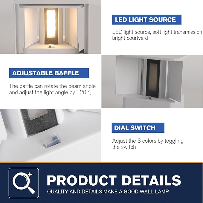 4-Pack 20W LED Outdoor Wall Lights Exterior/Interior,3 Colors Adjustable Wall Sconce,Modern Square Aluminum Wall Light,Up and Down Outdoor Lighting Fixtures,IP65 Waterproof Porch Light, ETL Listed