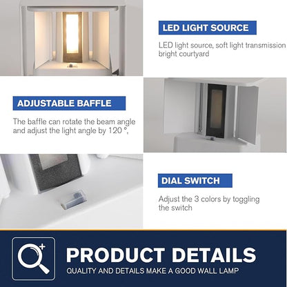 4-Pack 20W LED Outdoor Wall Lights Exterior/Interior,3 Colors Adjustable Wall Sconce,Modern Square Aluminum Wall Light,Up and Down Outdoor Lighting Fixtures,IP65 Waterproof Porch Light, ETL Listed