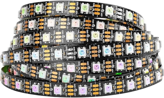 BTF-LIGHTING WS2812B IC RGB LED Strip,UL Listed,Pure Gold Wires,DC5V 16.4FT 300LED 5050SMD,Individually Addressable,Flexible for DIY Chasing Full Color Project,3M Tape,IP30(No Adapter or Controller)