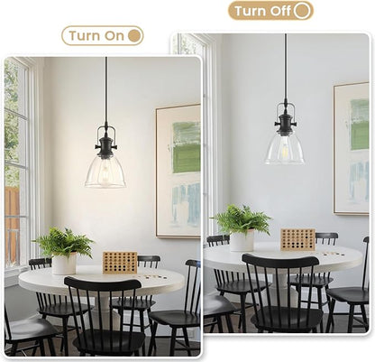 Black Pendant Lights Kitchen Island 2 Pack, Farmhouse Pendant Light, Industrial Clear Glass Pendant Light, 6.5 inches Kitchen Pendant Lighting Over Island Sink Dining Room
