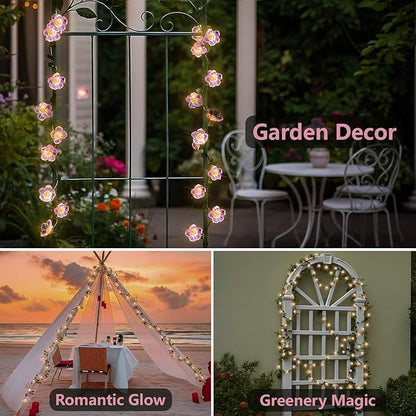 suddus Cherry Blossom Vine Lights Battery Powered,40 LED12.8 ft Flower String Lights with Leaves Remote Control,Decorative Pink Fairy Light for Bedroom, Holiday, Partry, Indoor