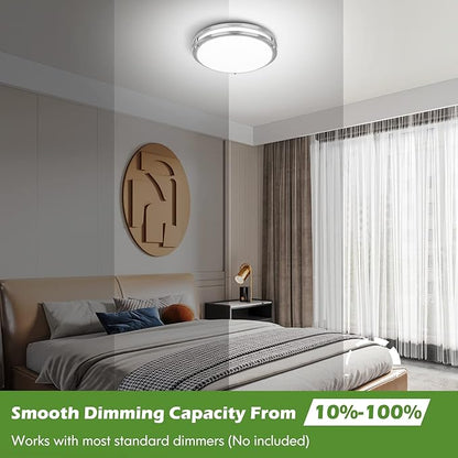 GoBright 2-Pack 13 inch Dimmable LED Ceiling Light Fixture, 36W Super Bright 3600 Lumens Brushed Nickel Flush Mount Light Fixture, 2700K-6500K Adjustable Ceiling Lights for Bedroom, Kitchen, Bathroom