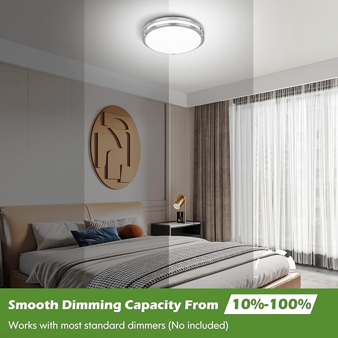 GoBright 2-Pack 10 Inch Bathroom Light Fixtures Ceiling Mount, 30W 3200lm Super Bright LED 2700K/3000K/4000K/5000K/6500K Adjustable Dimmable Kitchen Hall Ceiling Lamps, Brushed Nickle
