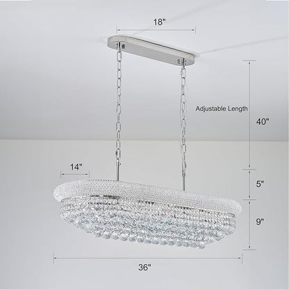 Rectangle Crystal Chandeliers for Dining Room, L36 inch Rectangular Oval Light for Kitchen Island (Chrome)