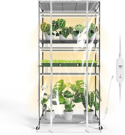 Bstrip Indoor Greenhouse with Grow Light, Indoor Greenhouse Cabinet with 6 Pack 90W Grow Lights with Timer, Mini Green House for Indoor Plant, Seed Starter, Seeding, 35.4"x13.8"x70.8"