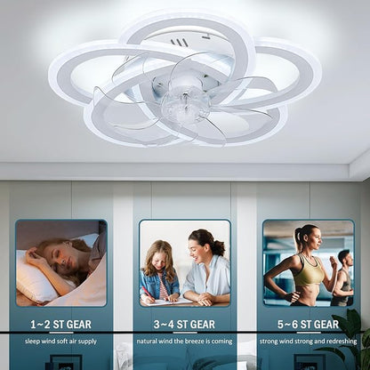 Ceiling Fan with Lights Low Profile Ceiling Fan with Lights Remote Control, 6 Speeds 3 Light Color Flush Mount Fan Lamp for Kitchen Bedroom 20.4" White