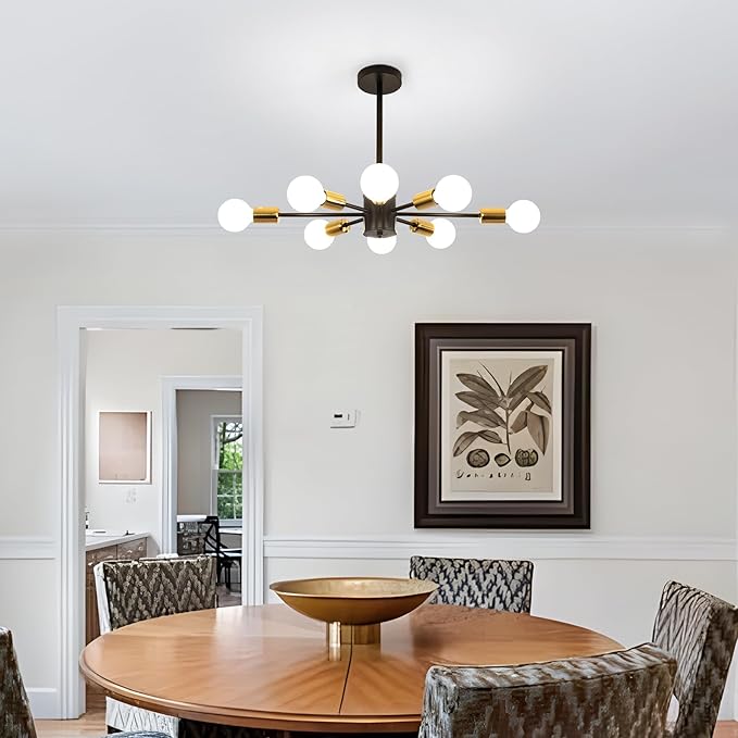 DELIPOP Modern Sputnik Chandelier, 8-Light Industrial Metal Semi Flush Mount Ceiling Light, E26 Base Sputnik Ceiling Light Fixture for Dining Room Bedroom Foyer Hallway Living Room