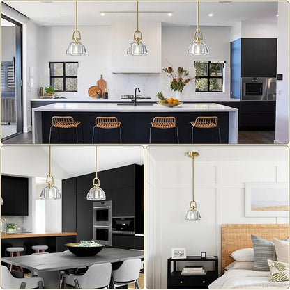 2 PCS of K9 Crystal Pendant Light with Brass Rod,7" Dimmable Contemporary Hemispher Light Above Dining Table,Modern Ceiling Hanging Lighting for Bedroom E12 Bulbs Included