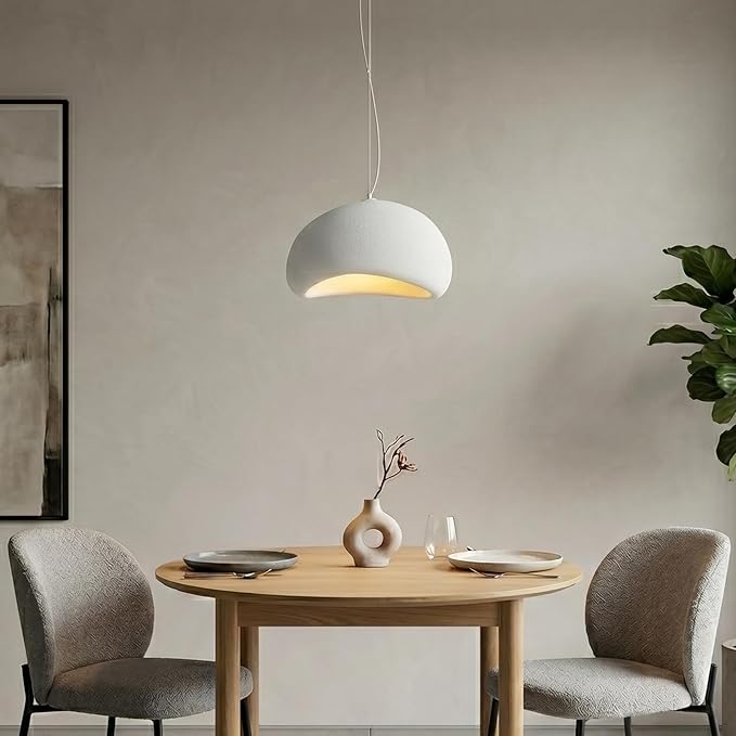 JAYMP 30cm Mini Size Wabi Sabi Pendant Light for Dining Room Kitchen Entryway Modern Hanging Lamp E26 Base Japanese Style Bird Nest Shape Lighting Fixture (Matte White,B Shape, 11.8“ Small Size)