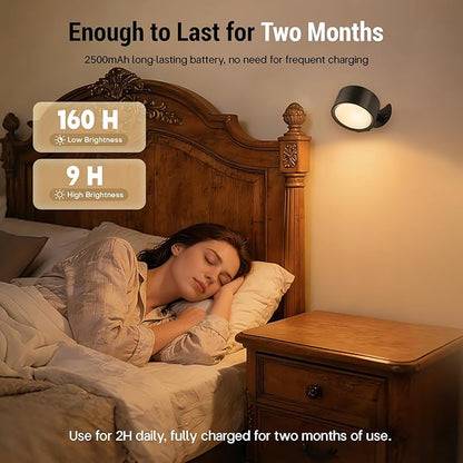 Battery Operated Wall Sconce, Remote Control, Wireless Rechargeable Mounted, 3 Color & 4 Brightness Level & 360°Rotate, Adhesive Lights for Wall Closet Hallway Reading (Black,Set of 2)