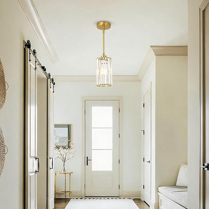 LAMSU 3 Pack Gold Pendant Lights Kitchen Island, Modern Pendant Lighting with Clear Crystal Shade, Vintage Brass Chandelier Light Fixtures Ceiling Hanging for Dining Room Bedroom Foyer Hallway